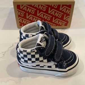 High Top Navy Checker Vans